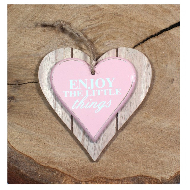 Drewniane serce "Enjoy the little things" - " Ciesz się małymi rzeczami", wm.:12/12 cm
