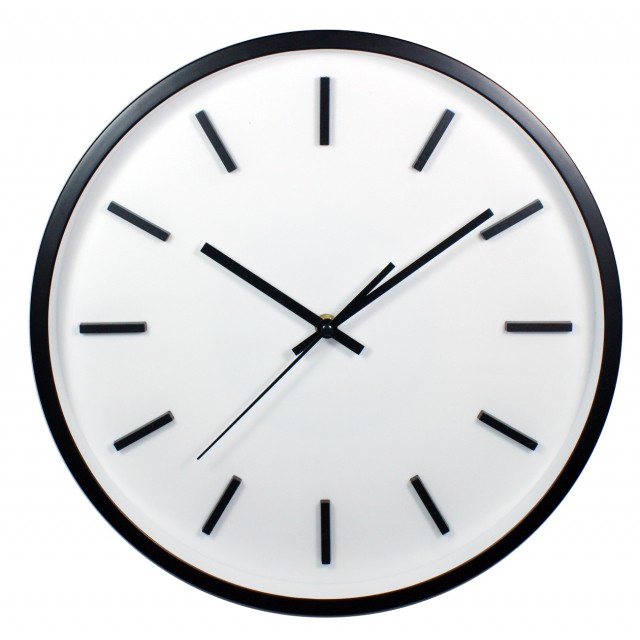 Zegar ścienny czarna obudowa, biała tarcza śr. 35 cm