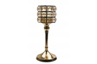 Świecznik z kryształkami złoty wys. 31 cm