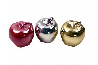 Dekoracja jabłko. Wymiary: 8.8/8.8 cm. Trzy kolory: srebrne, złote, czerwone
