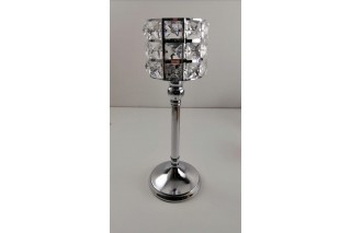 Świecznik z kryształkami 35 cm- srebrny