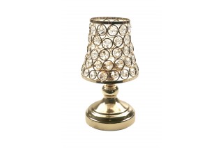 Świecznik z kryształkami  złoty imitujący lampkę nocną, wys. 23cm