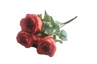 Bukiet róż, 6 kwiatów, wys. 50 cm, śr. główki-8,5cm; kolory: rudy, bordowy, łososiowy, blady róż, jasny z odcieniem fioletu .