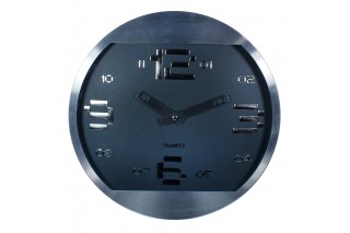 Zegar ścienny w srebrnej obudowie, grafitowa tarcza, śr.30 cm