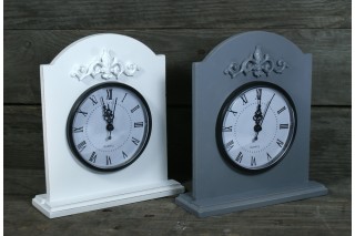 Zegar drewniany do postawienia wys.20cm, szer. 17cm. Kolor biały i szary.