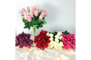 Bukiet róż, 18 kwiatów, wys. 41cm, śr. główki-3,5cm; kolory: kremowy, czerwony, fuksja,łososiowy, biały, fioletowy .