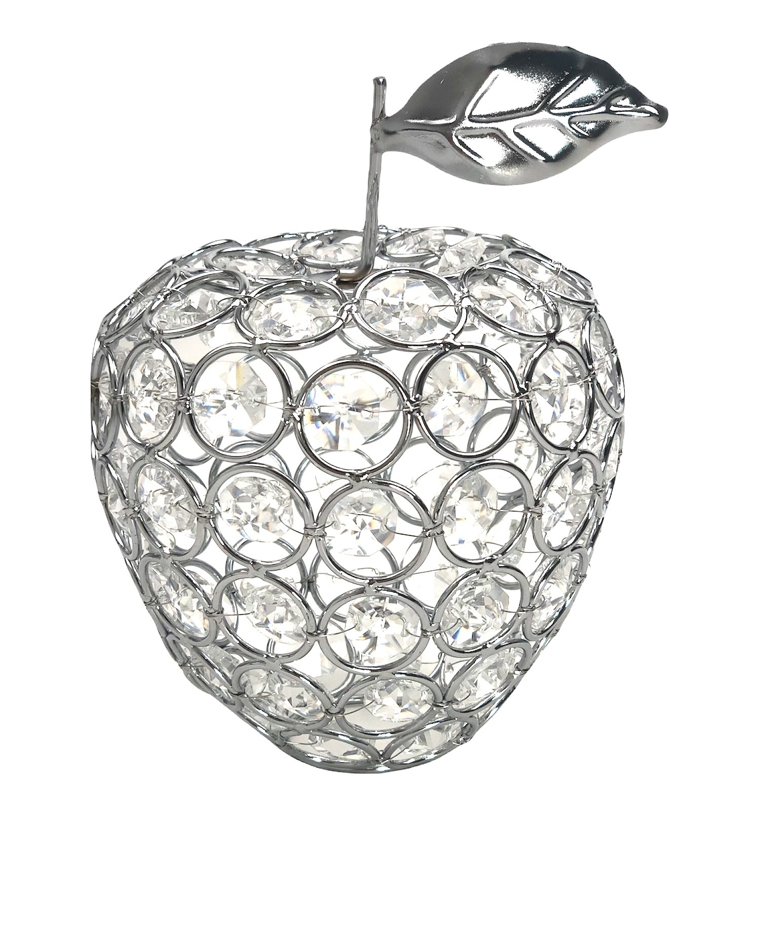  Dekoracja "jabłko" srebrne z kryształkami w stylu glamour wys. 15cm